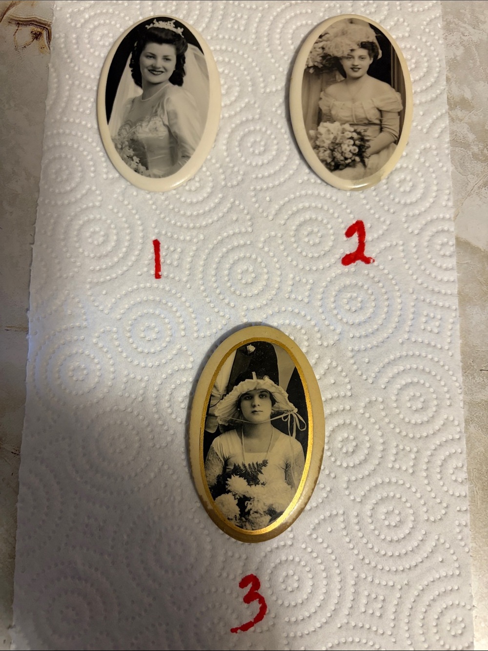 Vintage Fancy Lady Wedding Portrait Oval 2.75" Celluloid Button Compact Mirror